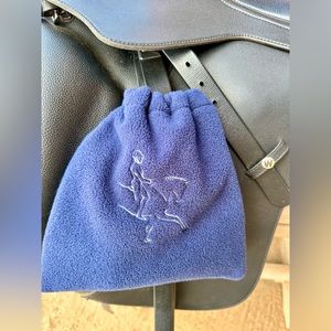 Dressage rider stirrup covers in navy